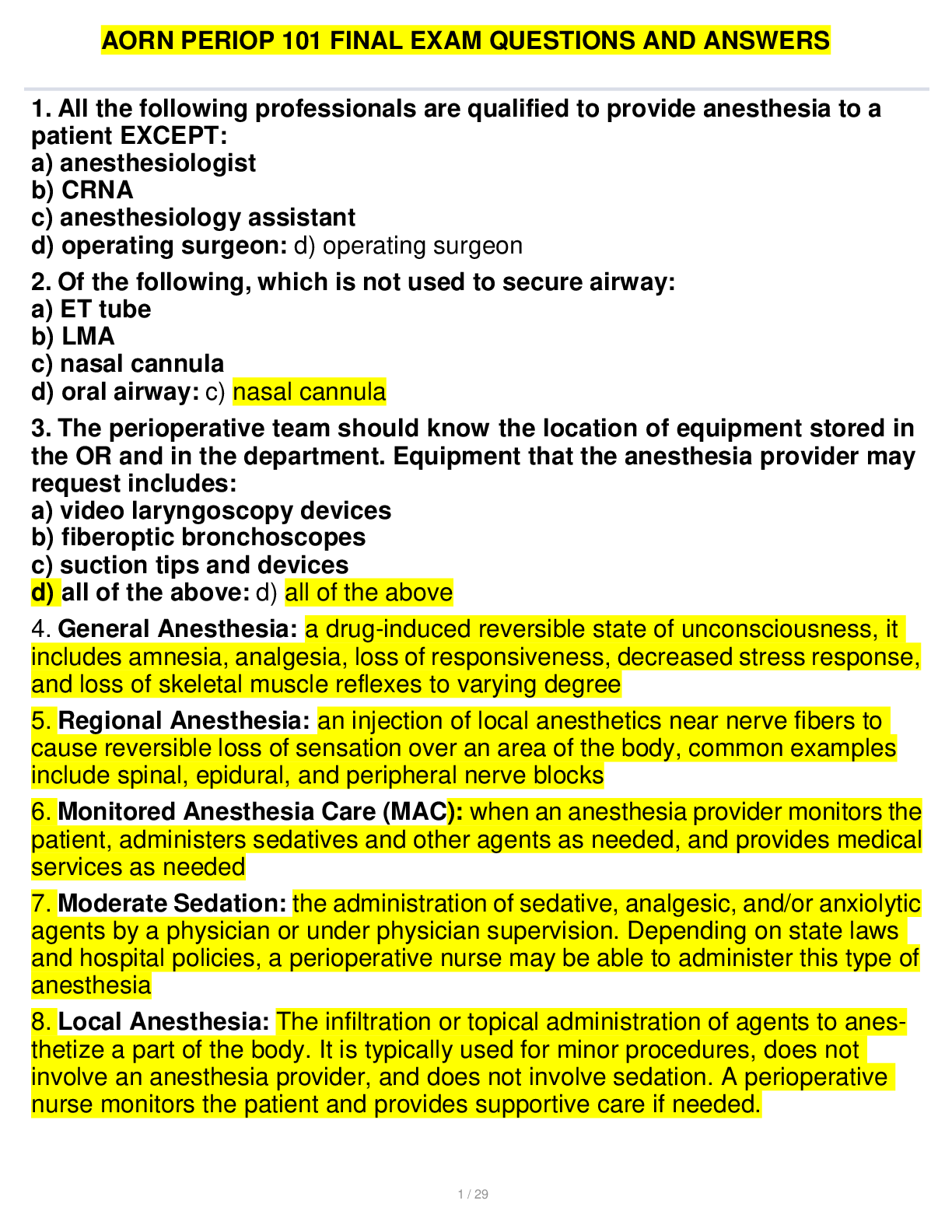Preview image for AORN PERIOP 101 FINAL EXAM QUESTIONS AND ANSWERS